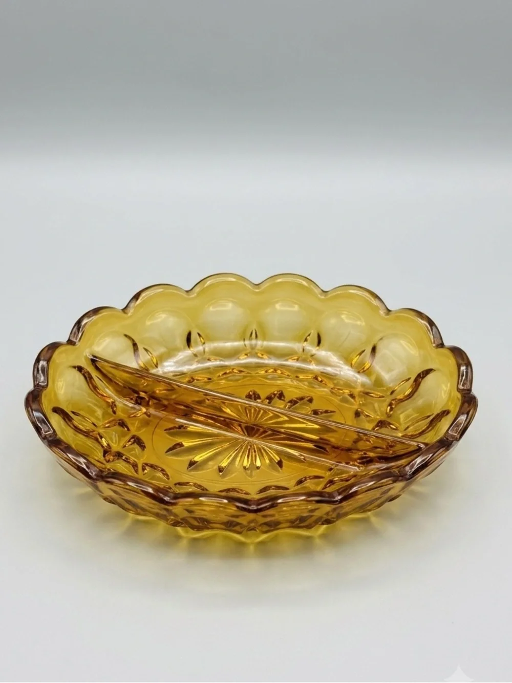 Vintage Anchor Hocking Fairfield Amber Glass Divided Relish Dish MCM 60s 70s